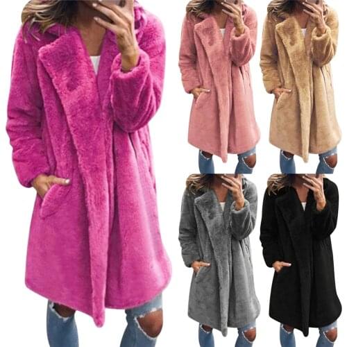 Winter Plush Jacket Faux Fur Sheepskin Coat For Women Solid Turn Down Collar Outerwear Casaco Teddy Femenino Womens Trench Down