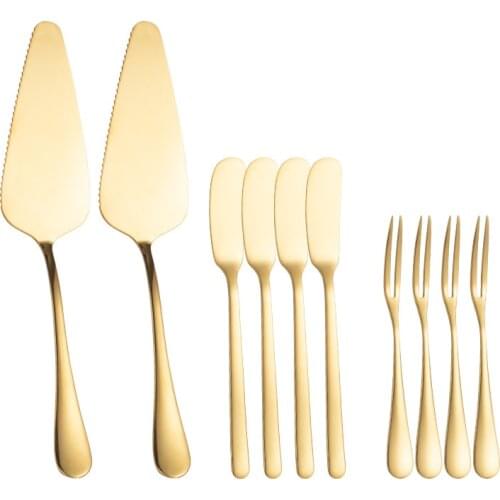 Golden Stainless Steel Cutting Cake Spatula Dessert Fork Cheese Butter Knife Party Afternoon Tea Cake Dessert Dinnerware Set