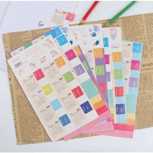 2Pcs/Set 2021 Year Calendar Sticker Index Bookmark Planner Notebook Classification Label Stickers 2020.10~2021.12