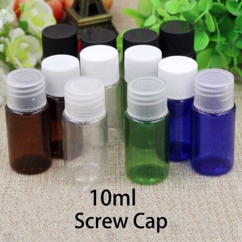 20pcs 10ml Empty Plastic Liquid Bottle Cosmetic Makeup Toners Water Travel Packaging Container Blue Green Brown Free Shipping