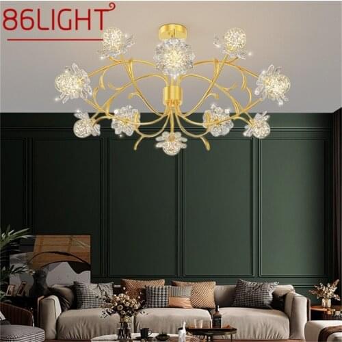 86LIGHT Creative Chandeliers Light Crystal Gold Modern Pendant Lamp Flower Branch Home LED Fixture for Living Room
