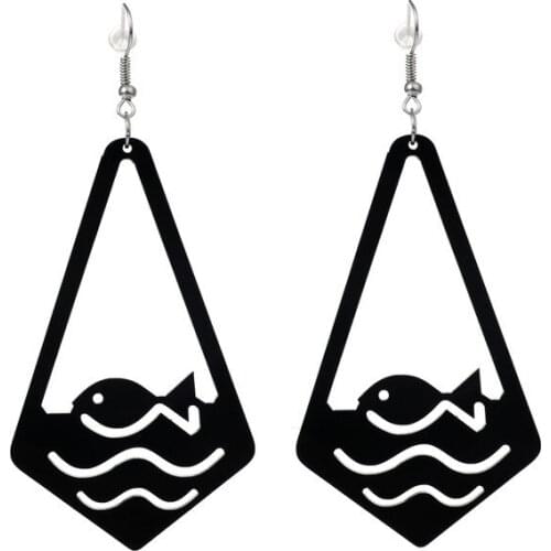 Black Triangle Pet Fish Vintage Drop Earrings For Women Elegant Hollow Out Fish Bottle Acrylic Earrings Fashion Jewelry E20051