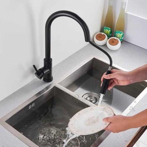 Black Kitchen Faucet 2 Function Single Handle Pull Out Mixer Hot & Cold Water Taps Deck Mounted Crane Brushed / chorme