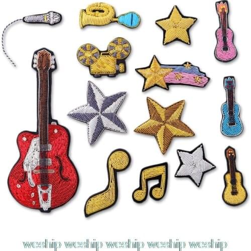 DIY New 3D Hand embroidered badges Musical Instruments/star/note/Guitar Armband applique for Coat Trousers Bag Brooch