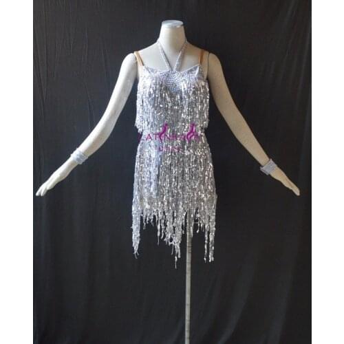 KAKA-L1560,Sequin Fringe Women Dance Wear,Girls Fringe Latin Dress,Salsa Dress Tango Samba Rumba Chacha Dress,Dance Latin dress