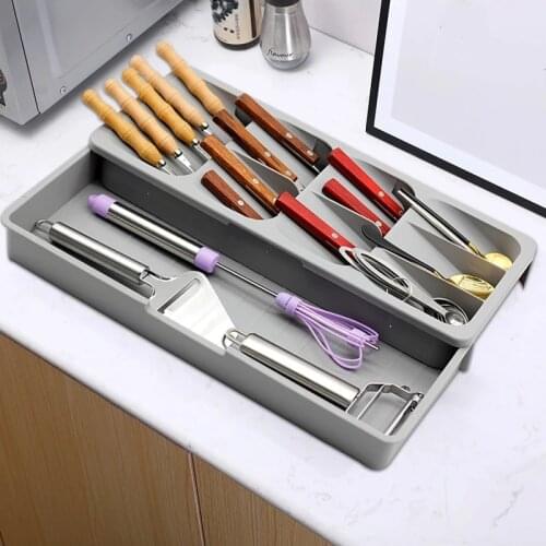 Cutlery Storage Box Plastic Knife Block Holder Drawer Knives Fork Spoons Storage Rack Knife Stand Cabinet Tray Kitchen Organizer