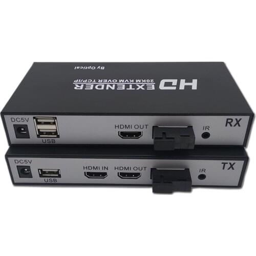 HDMI KVM Optical Extender 20 KM TCP/IP HDMI Extender over SC Fiber cable USB 2.0 KVM Control with loop out support 1080P IR