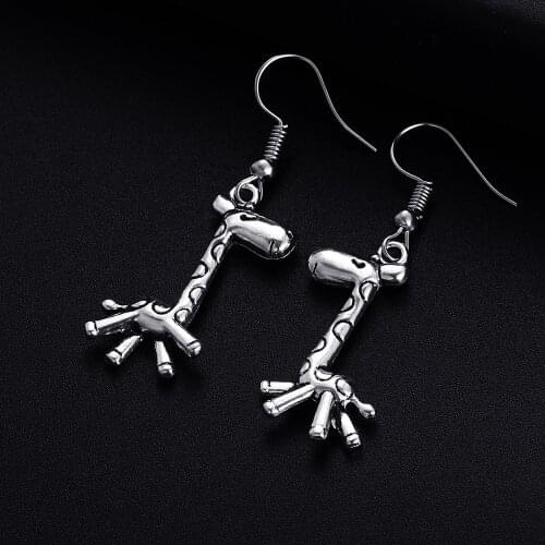 Trendy Vintage Giraffe Shape Dangle Earrings for Women Girl Retro Drop Earrings Cute Small Object Earring Jewelry Bijoux
