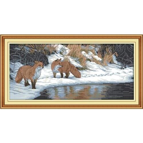 Winter fox cross stitch kit food aida 14ct 11ct count print canvas hand sew cross-stitching embroidery DIY handmade needlework