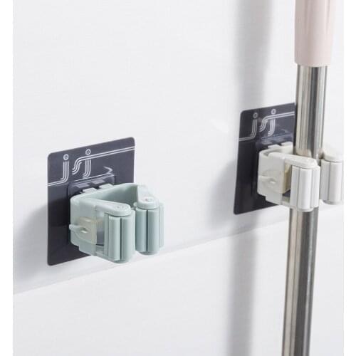 New Multifunctional Self-Adhesive Mop Rack Seamless Stickers Kitchen Brush Broom Rack Bathroom Wall Mounted Hooks