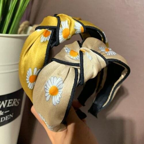 New Fashion Women Hair Accessories Top Quality Fresh Hairband For Adult Daisy Flower Print Headband Turban Wholesale