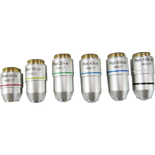 Biological Microscope Plan Objective Lens 4X 10X 20X 40X 60X 100X RMS Thread 160/0.17