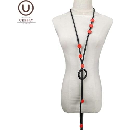 UKEBAY New Long Pendant Necklaces Women Wood Jewelry Rubber Chains Handmade Statement Necklace Clothes Accessories Sweater Chain