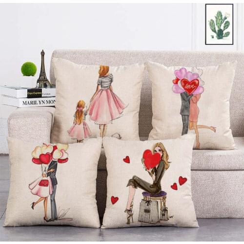45*45cm Hand painted sweet couple print Cushion Cover Linen Throw Pillow Car Home Decoration Decorative PillowcaseT406