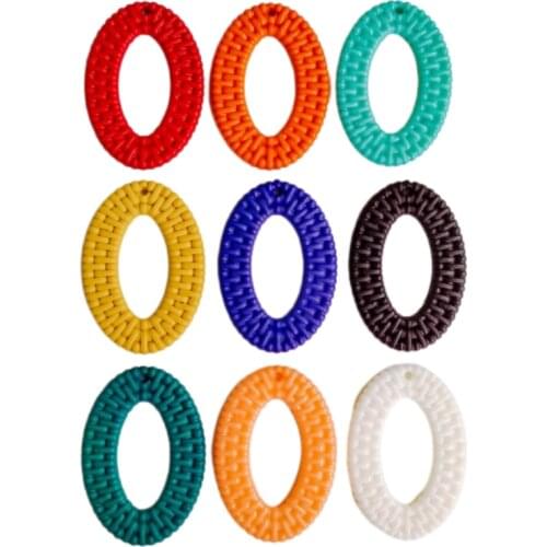 Acrylic Oval Shape Imitation Weave Pendant Accessories Ear Drop Mixed Colors Necklace Charms Jewelry Finding Diy Material 10pcs