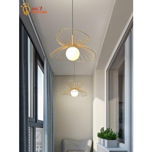 Nordic Postmodern Iron Net Straw Hat Pendant Lights Led E27 Gold Balck Home Decorative Hanging Lamp Bedroom Porch Corridor Stair