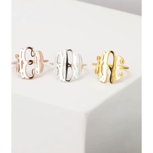 Custom Letter Ring Gold Stainless Steel Round Monogram Rings Custom Initials Letters Ring Boho Vintage Gothic Jewelry BFF