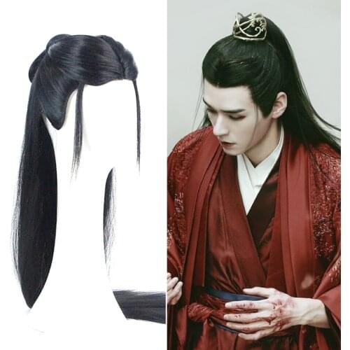 Shan Heling Warrior Hair Cosplay Headwear Long Straight Black Hanfu Hair Products Prince Accessories Movie Play