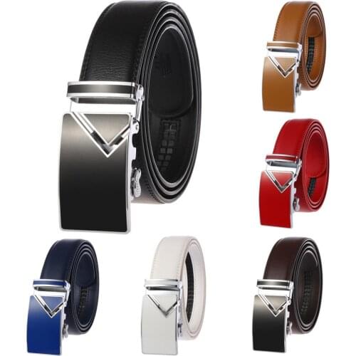 New Genuine Leather Belts for Men Real Cow Leather Blue Men Automatic Buckle Belt Luxury Brand Designer Jeans Belt for Man 2019