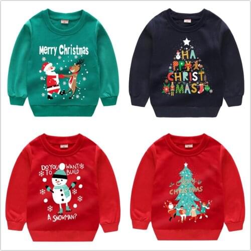 2020 Christmas Boys Sweatshirt Costumes Baby Girls X'mas Clothes Sweater Santa Pullover Tops Kids Outfit Cotton Snowman Gift