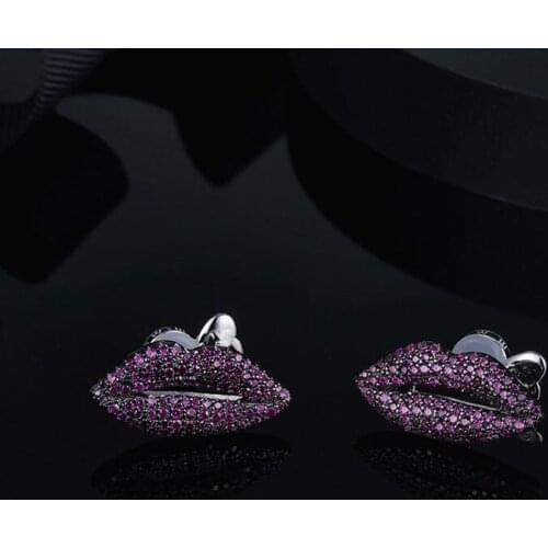 SLJELY 925 Sterling Silver Red Lips Stud Earrings Full Cubic Zirconia Stones Women Luxury Jewelry Yao Chen Collection