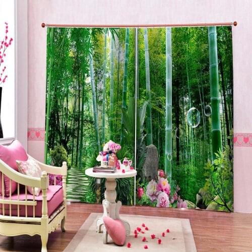 Morden green bamboo 3d curtains new window balcony thickened windshield blackout curtains