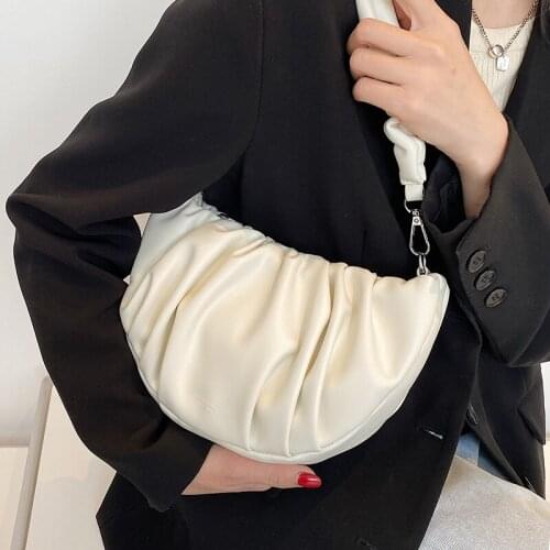 MJ Fashion Cloud Bag PU Leather Women Shoulder Handbag 2021 Summer Chain Bags Trendy Half Moon Female Crossbody Bag Sac Bolsos