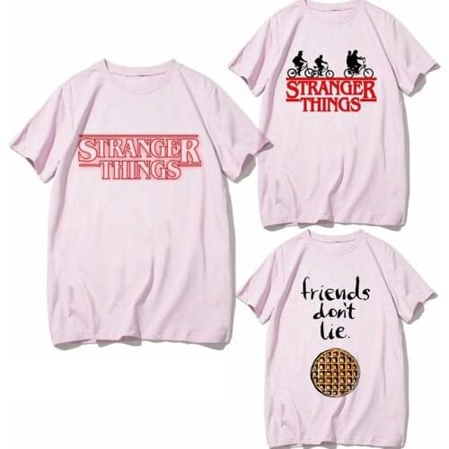 Funny T-Shirt Women Stranger Things T Shirt Summer Anime Upside Down Eleven Tshirt Short Sleeve Male Women Homme Pink Shirt