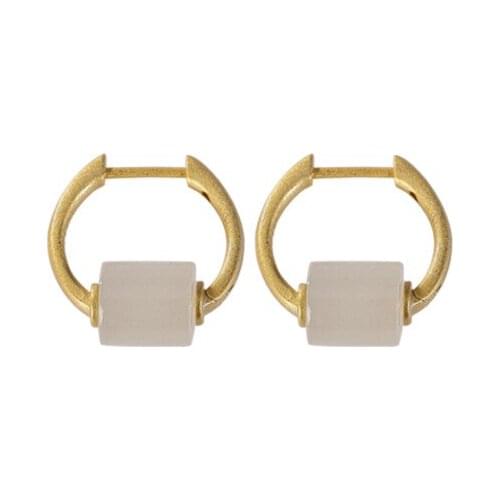 S925 sterling silver gold plated Natural Hetian jade Ear studs Personality Fashion Barrel beads Ladies Ear clip Earrings