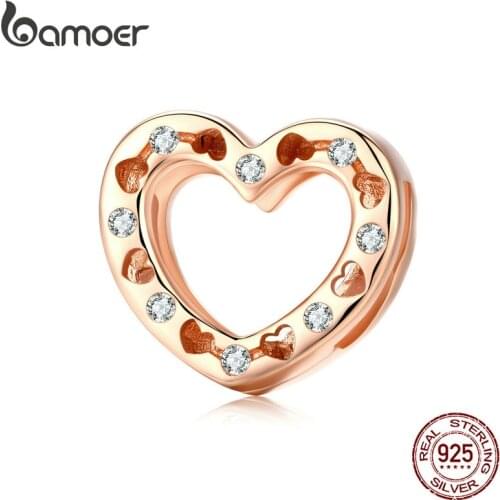 Bamoer Genuine 925 Sterling Silver Amour Heart Charm for Original Women Reflexions Bracelet Girl Rose Gold Jewelry SCX106