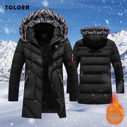 Winter Overcoat Mens Long Sleeve Fur Collar Thick Warm Men Parka Coat Outerwear Hooded Windbreaker Cotton Padded Male Jacket