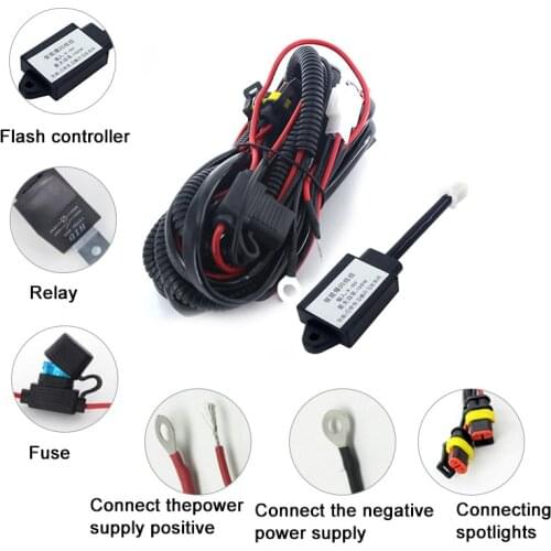 1 set Wiring Harness for Led motorcycle headlights Light Wire Cable Switch Relay Kit Motorcycle ATV Driving Light Flash Control