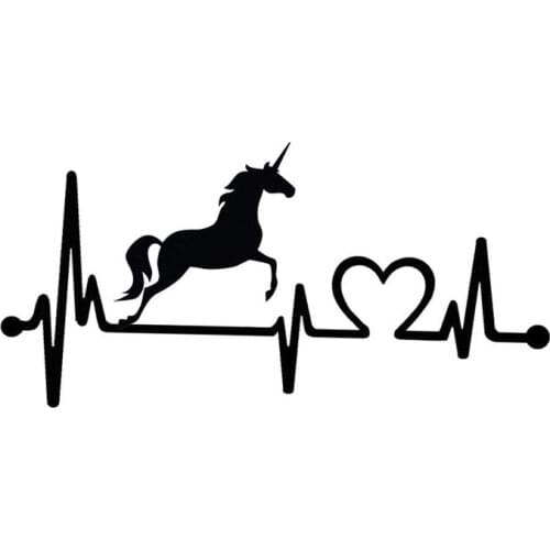 14.9CM*7.1CM Lovely Unicorn Heartbeat Lifeline Vinyl Black/Silver Car Sticker Decal C22-1037