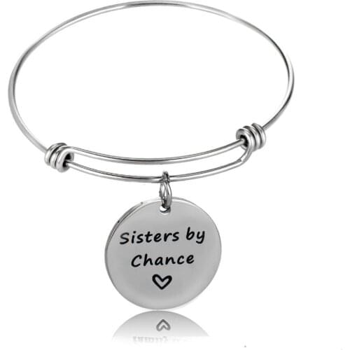 2pcs/Set Sisters By Chance Friends By Choice Bangle Stainless Steel Bracelet Warm Family Gift For Friend Women Sister Jewelry