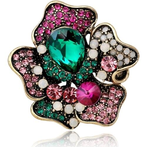 2018 Fashion Alloy flower Brooches jewelry beautiful Rhinestone floral pins and brooches for women men suits scarf pins metal
