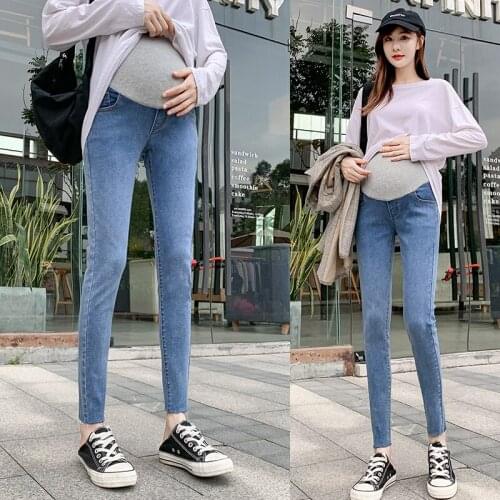 6033# Maternity pants Spring Autumn Maternity Jeans Belly Support Pants Slimming Elastic Waist Maternity Trousers