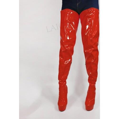 BERZIMER Women Thigh High Boots Stiletto High Heels Shiny Side Zip Boots Over Knee Autumn Winter Shoes Woman Large Size 43 44 47