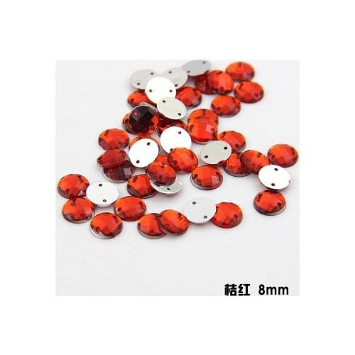 Free shipping 100pcs/lot 8mm orange red 2-holes circle decorative buttons imitation diamond acrylic patch clothing button