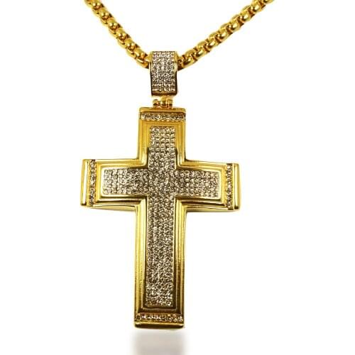 Hip Hop Noble Trend Full Rhinestone Double Cross Pendant European and American Exaggerated Necklace