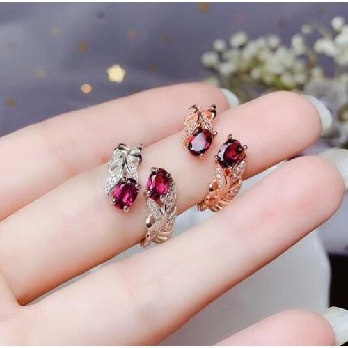 Big sale natural garnet gemstone silver ring women ring birthday anniversary gift resizeable 925 sterling silver rose gold color