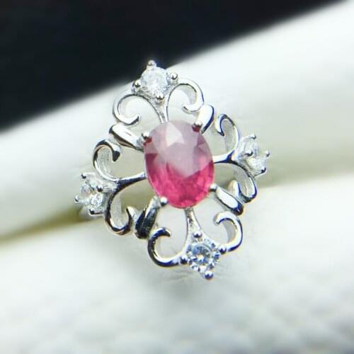 Ruby flower big ring Per jewelry Free shipping 2.2ct gemstone 925 sterling silver Fine jewelry T2061816