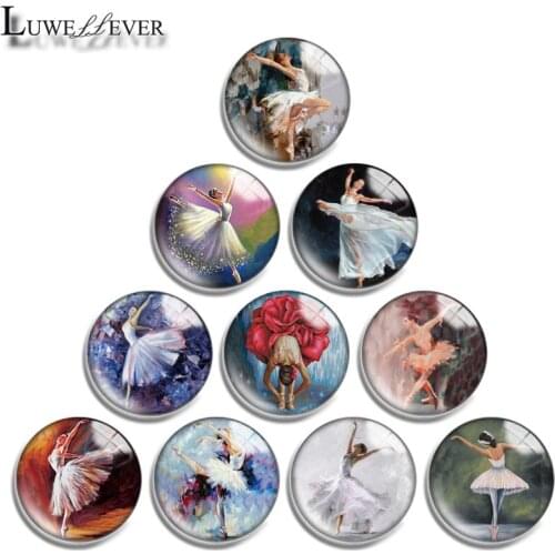 12mm 14mm 16mm 20mm 25mm 30mm 651 Ballet Girl Mix Round Glass Cabochon Jewelry Finding 18mm Snap Button Charm Bracelet