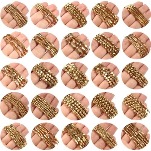Color Retention Gold Plated Natural Stone Hematite Beads Geometry Square Spacer Beads For Jewelry Making DIY Bracelet Necklace
