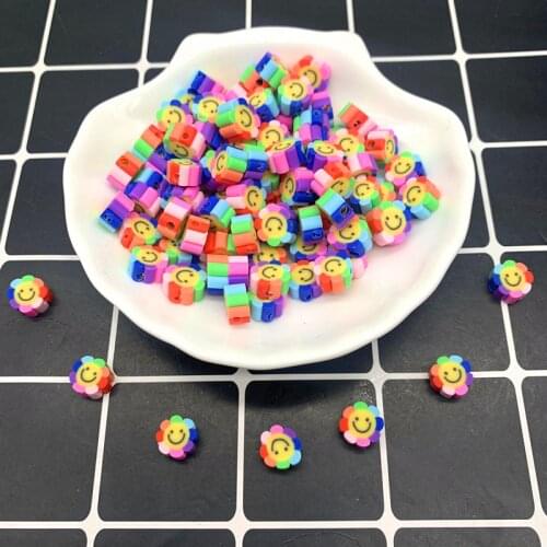 30pcs 10mm Smiley Flowers Face Beads Polymer Clay Spacer Loose Beads For Jewelry Making DIY Handmade Jewelry Crafts#07