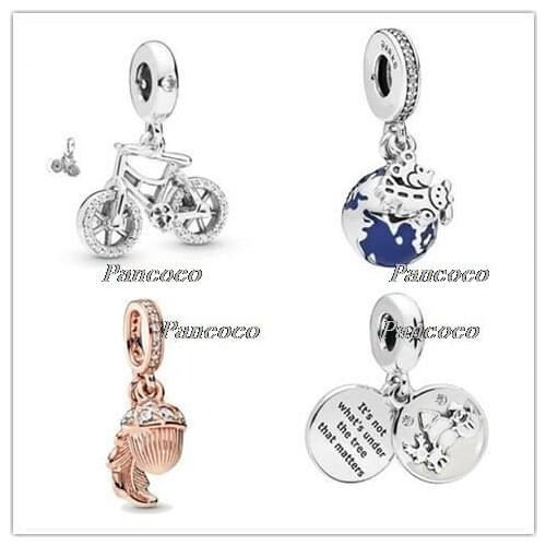 925 Sterling Silver Bead Charm Brilliant Bicycle Dangle Pendant Beads Fit Women Pandora Bracelet & Necklace Jewelry
