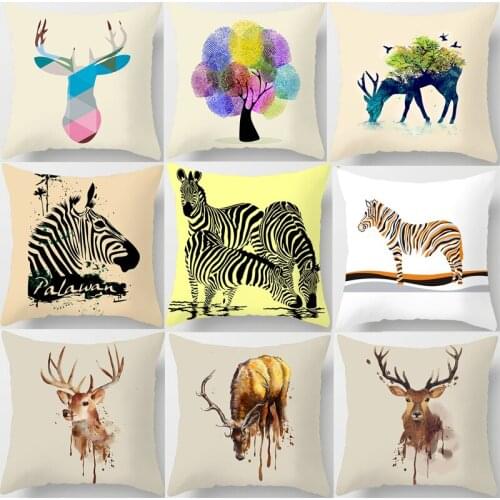 Cartoon Animal Elk Throw Pillows Case Cushion Cover Zebra Tiger Decor Sofa Car Waist 45x45cm