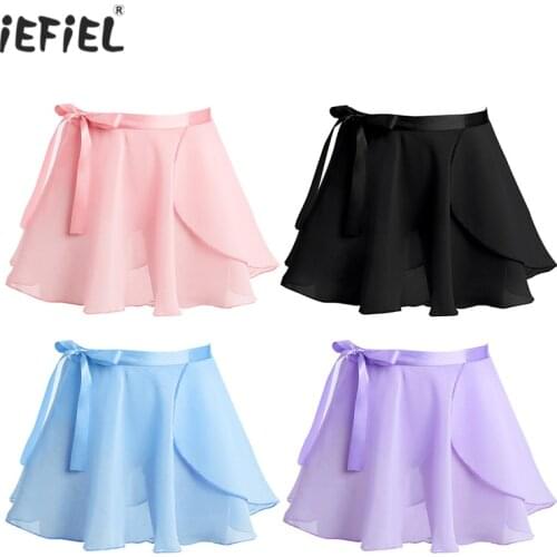 Kids Girls Ballet Dance Skirt Basic Classic Chiffon Mini Wrap Skirt with Tie Waist for Ballerina Practice Leotard Dance Costumes