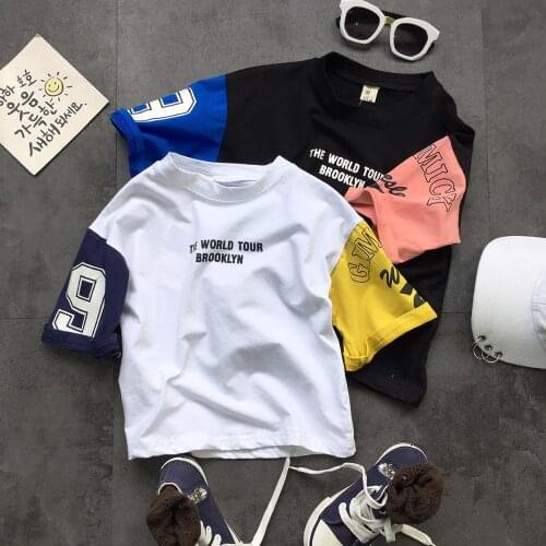 Retail Baby childrens clothing 2018 summer new boys and girls patch stitching sleeves T-shirts