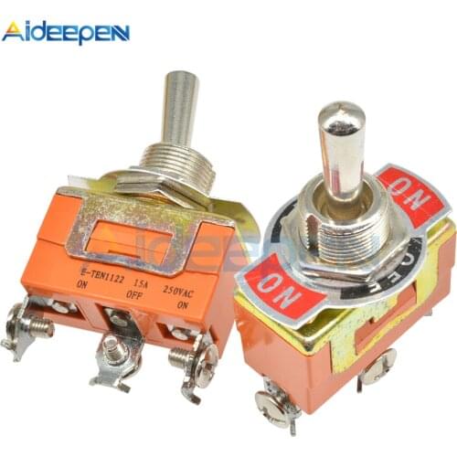 E-TEN1122 Toggle Switch 3 Terminal ON-OFF-ON 3 Positions 3 Pin Swithes 250V 15A AC with 12mm Waterproof Switch Caps Orange