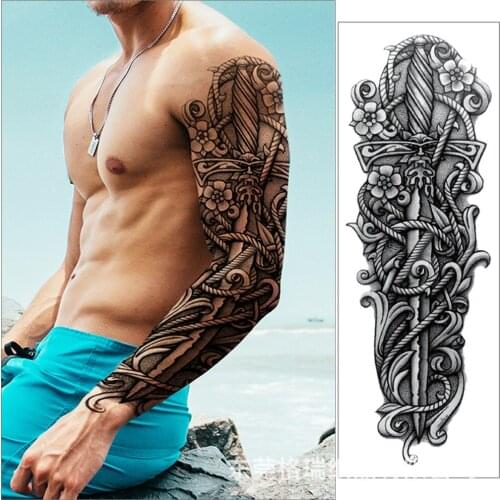 Flash Cool Tatoo Sexy Large Arm Sleeve Tattoo Temporary Tatto Sticker Skull Totem Body Art Full Fake Tatoo For Men And Women